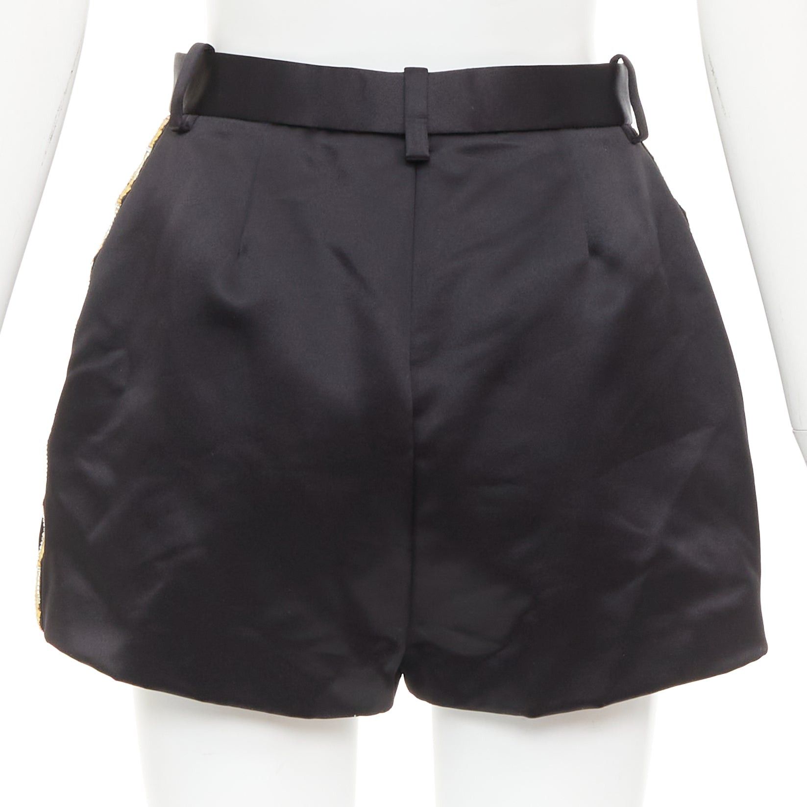 Versace VERSACE black gold Greca embroidered crystal trim mini short shorts IT40 S Size 27" / US 4 / IT 40 - 5 Thumbnail