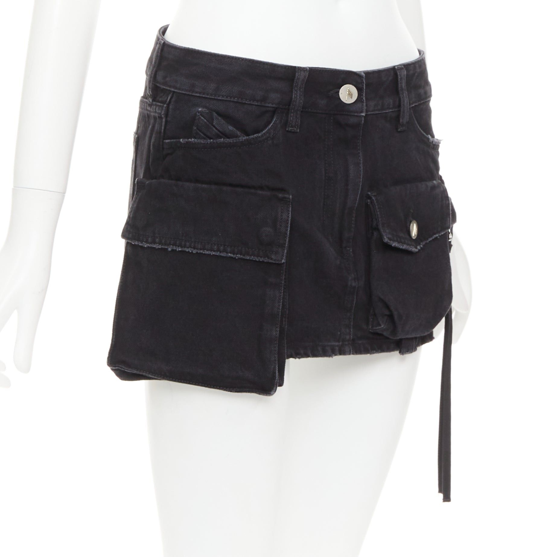 The Attico THE ATTICO Fay black cotton multi cargo pocket low rise mini skirt 25" Size 27" / US 4 / IT 40 - 3 Thumbnail