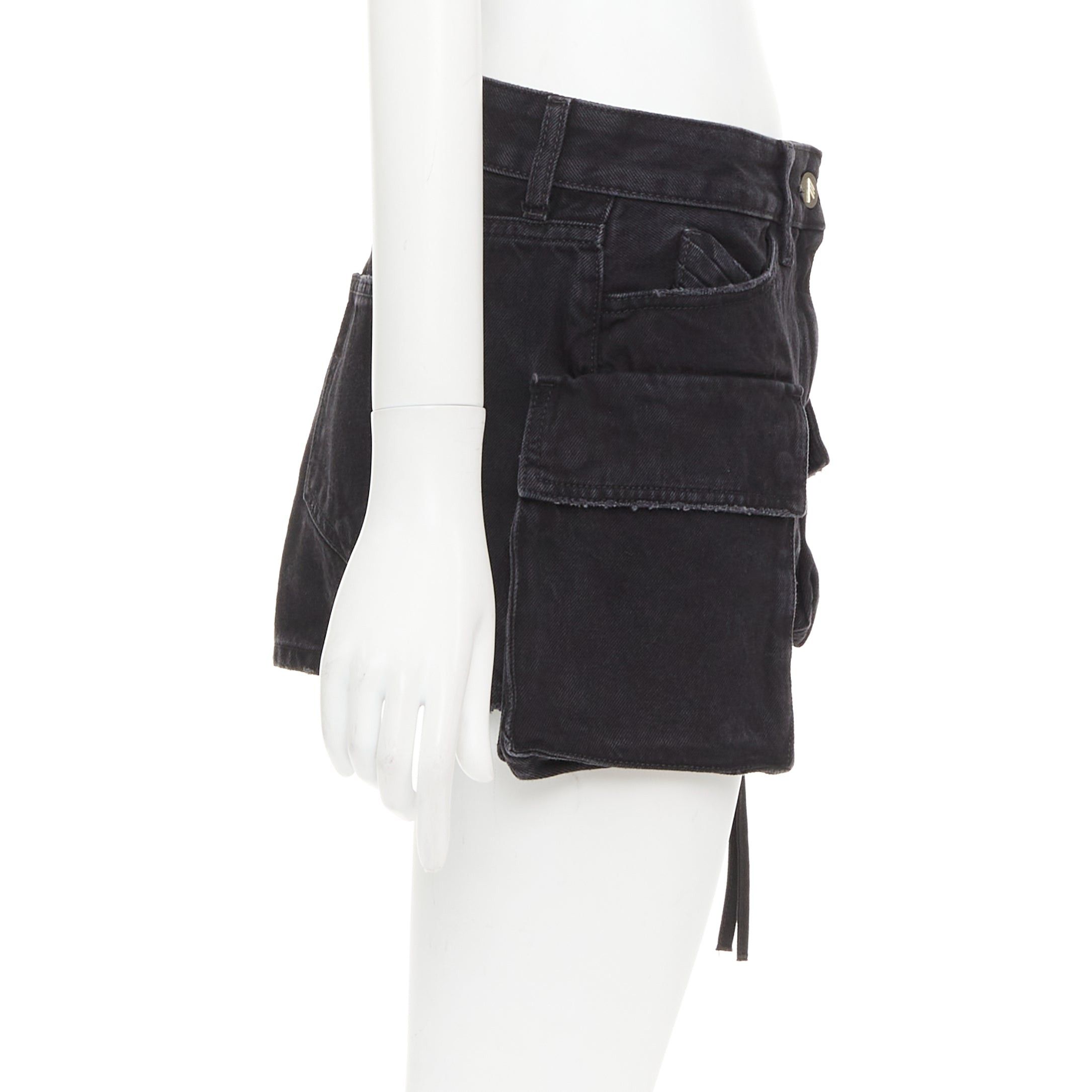The Attico THE ATTICO Fay black cotton multi cargo pocket low rise mini skirt 25" Size 27" / US 4 / IT 40 - 4 Thumbnail