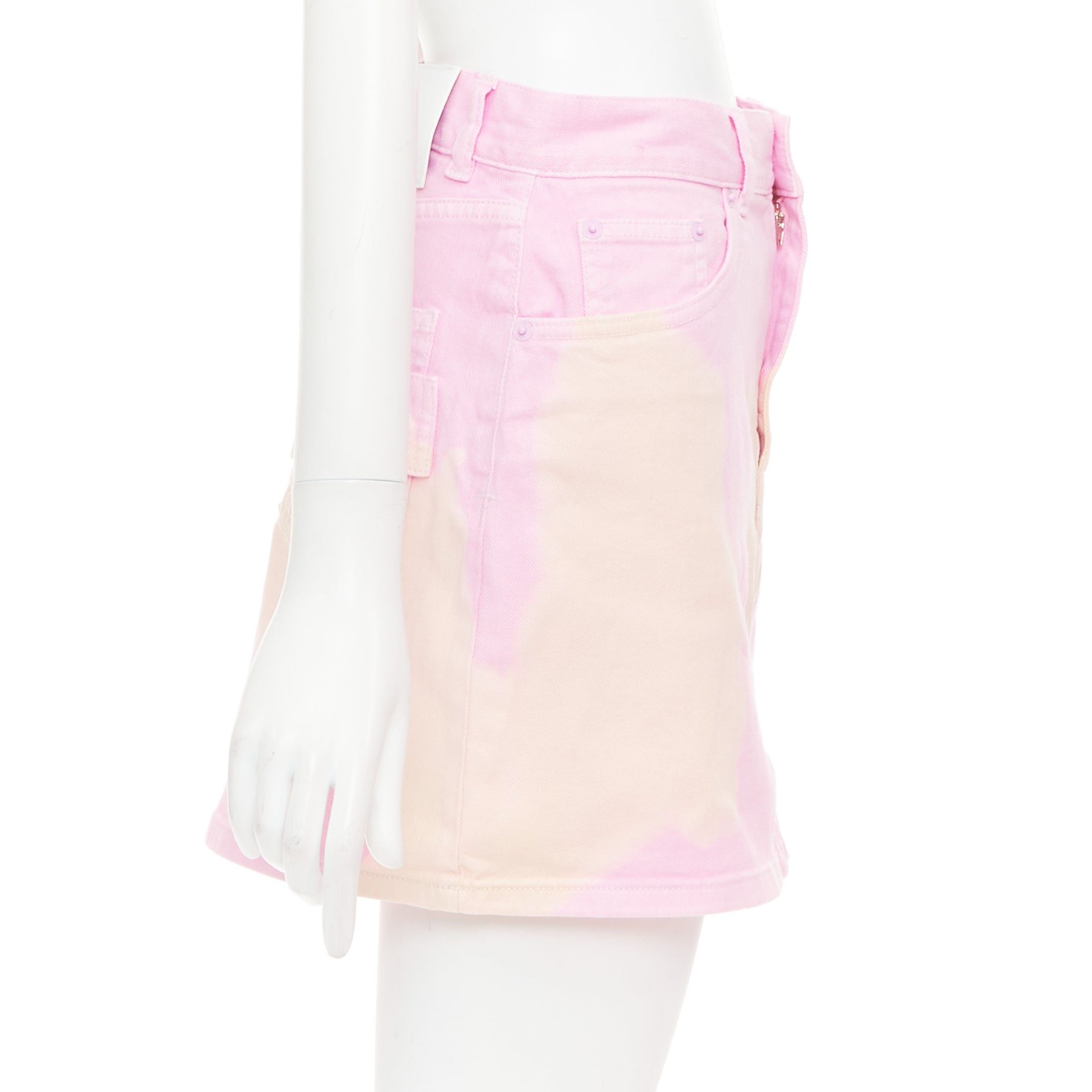 Givenchy GIVENCHY pink cream bleach patchy dye cotton denim short skirt FR36 S Size 27" / US 4 / IT 40 - 4 Thumbnail