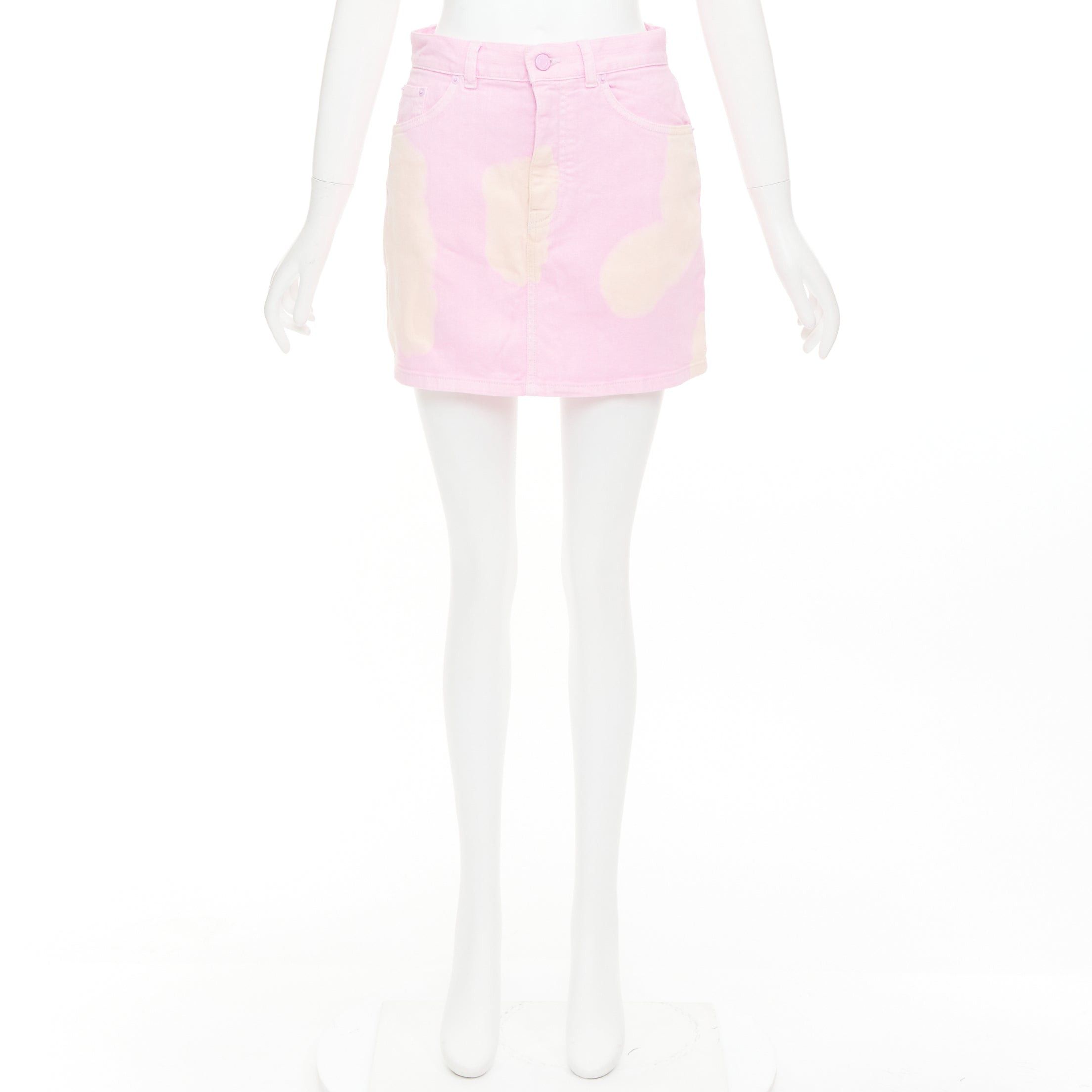Givenchy GIVENCHY pink cream bleach patchy dye cotton denim short skirt FR36 S Size 27" / US 4 / IT 40 - 9 Thumbnail