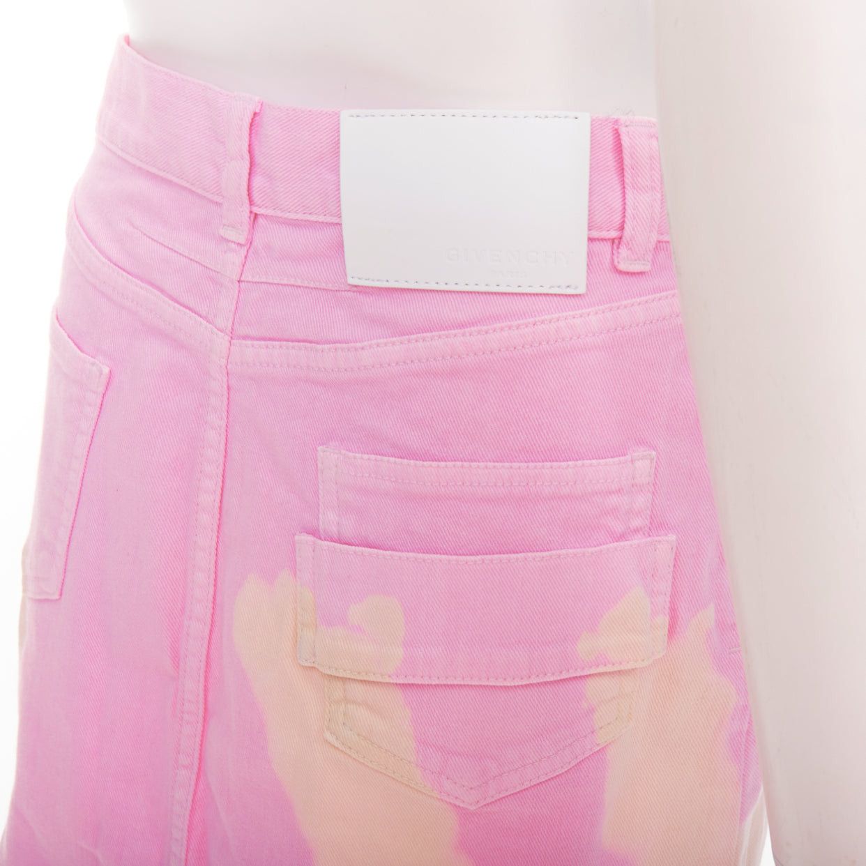 Givenchy GIVENCHY pink cream bleach patchy dye cotton denim short skirt FR36 S Size 27" / US 4 / IT 40 - 2 Thumbnail