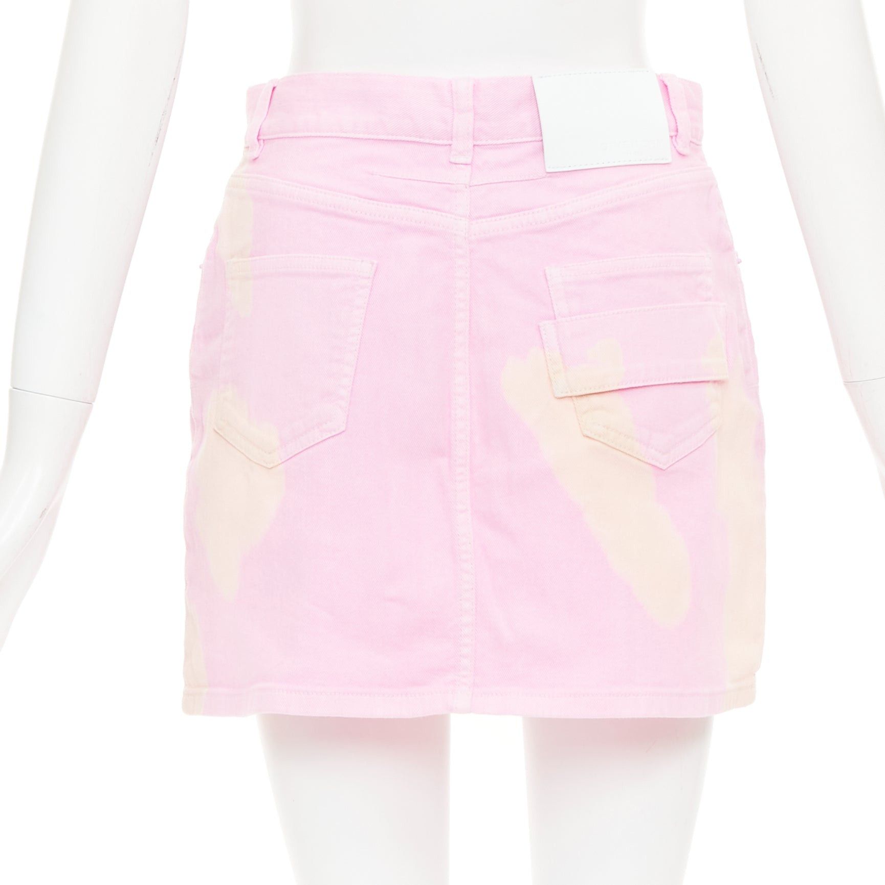 Givenchy GIVENCHY pink cream bleach patchy dye cotton denim short skirt FR36 S Size 27" / US 4 / IT 40 - 5 Thumbnail