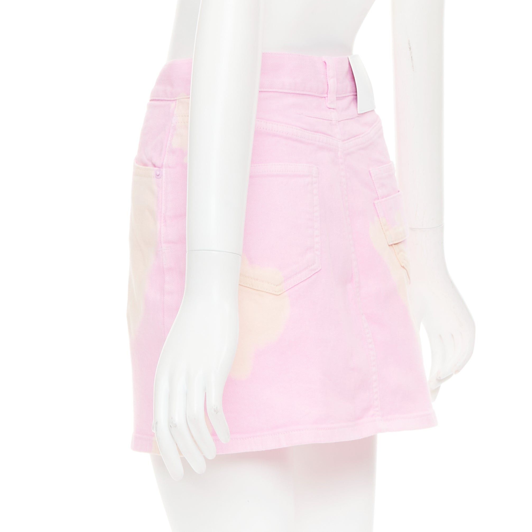Givenchy GIVENCHY pink cream bleach patchy dye cotton denim short skirt FR36 S Size 27" / US 4 / IT 40 - 6 Thumbnail