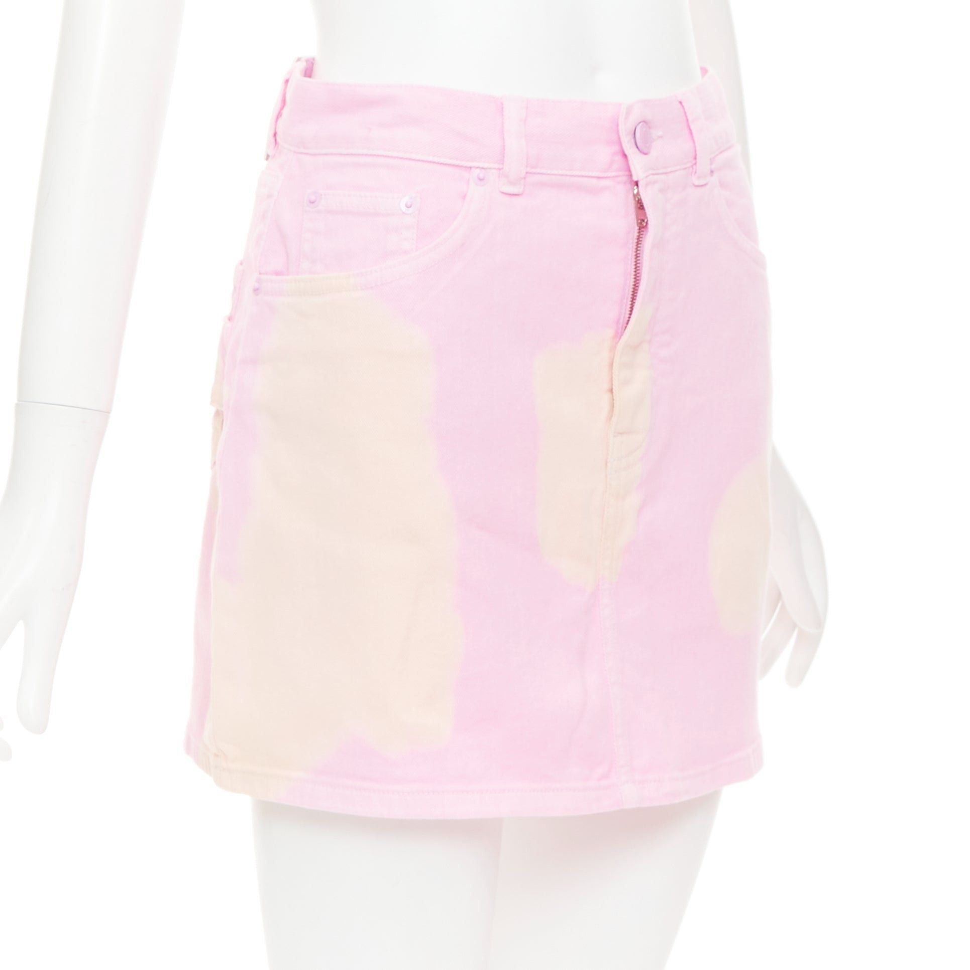 Givenchy GIVENCHY pink cream bleach patchy dye cotton denim short skirt FR36 S Size 27" / US 4 / IT 40 - 3 Thumbnail