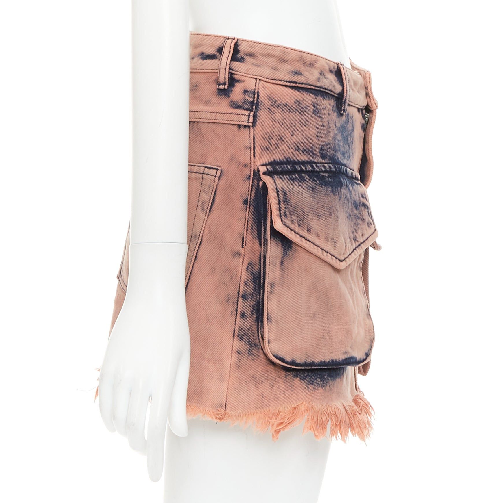Marques'Almeida MARQUES ALMEIDA pink blue acid washed recycled cotton frayed safari skirt UK4 XXS Size 25" / US 0 / IT 36 - 4 Thumbnail