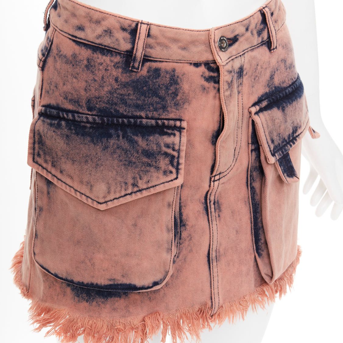 Marques'Almeida MARQUES ALMEIDA pink blue acid washed recycled cotton frayed safari skirt UK4 XXS Size 25" / US 0 / IT 36 - 7 Thumbnail