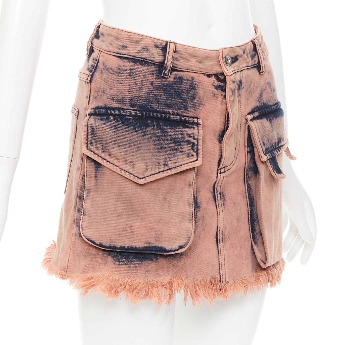 Marques'Almeida MARQUES ALMEIDA pink blue acid washed recycled cotton frayed safari skirt UK4 XXS Size 25" / US 0 / IT 36 - 3 Thumbnail