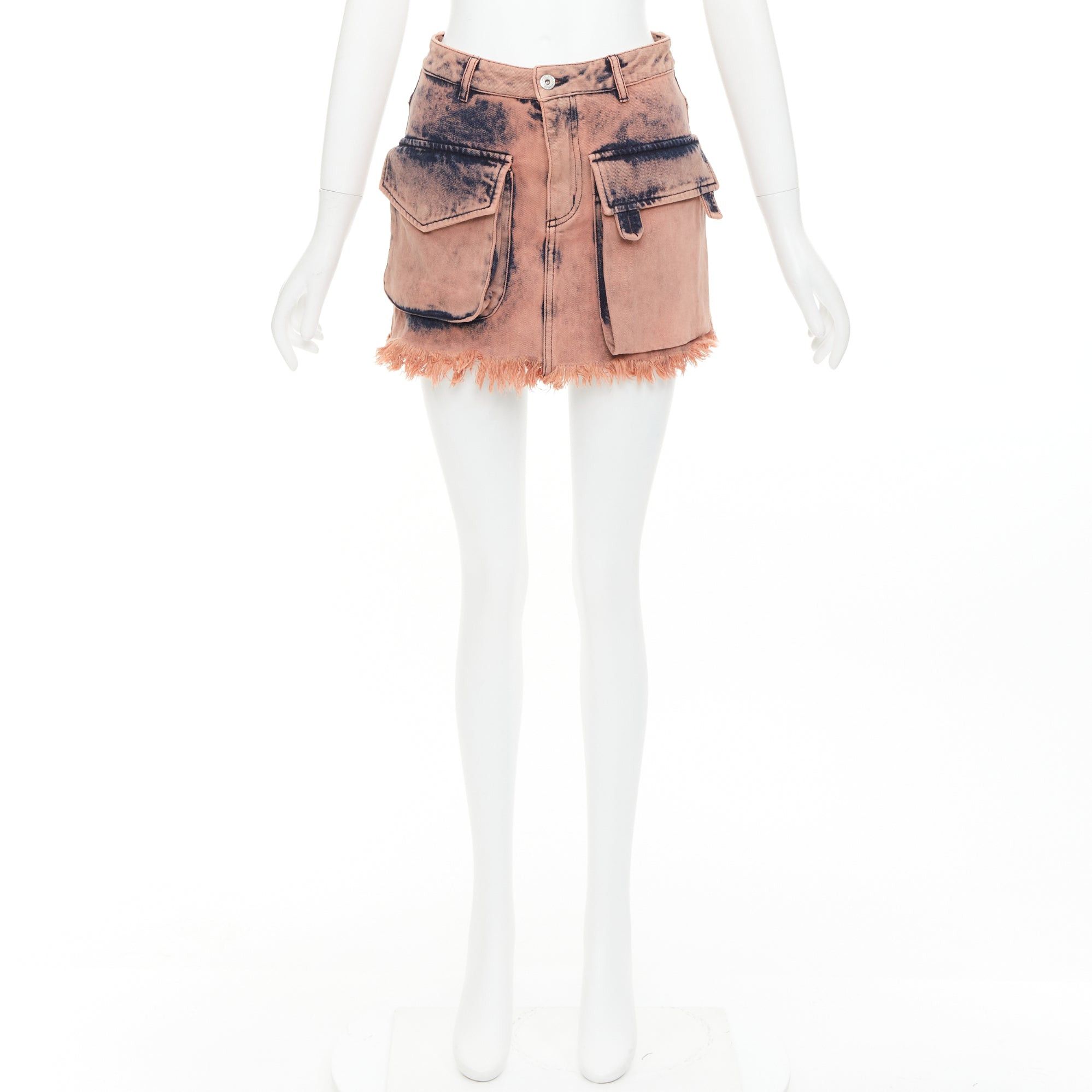 Marques'Almeida MARQUES ALMEIDA pink blue acid washed recycled cotton frayed safari skirt UK4 XXS Size 25" / US 0 / IT 36 - 9 Thumbnail