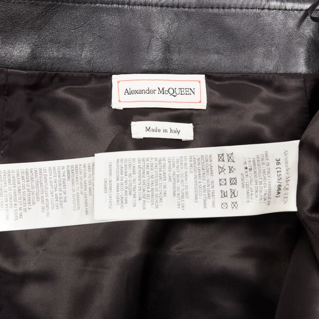 Alexander McQueen ALEXANDER MCQUEEN 2023 black cowhide leather silver biker zip detail mini skirt IT36 XXS Size 25" / US 0 / IT 36 - 8 Thumbnail