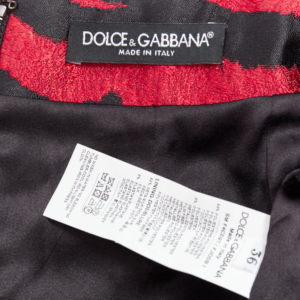 Dolce & Gabbana DOLCE GABBANA red black tiger stripe metallic jacquard high waist mini skirt IT36 XS Size 25" / US 0 / IT 36 - 8 Thumbnail