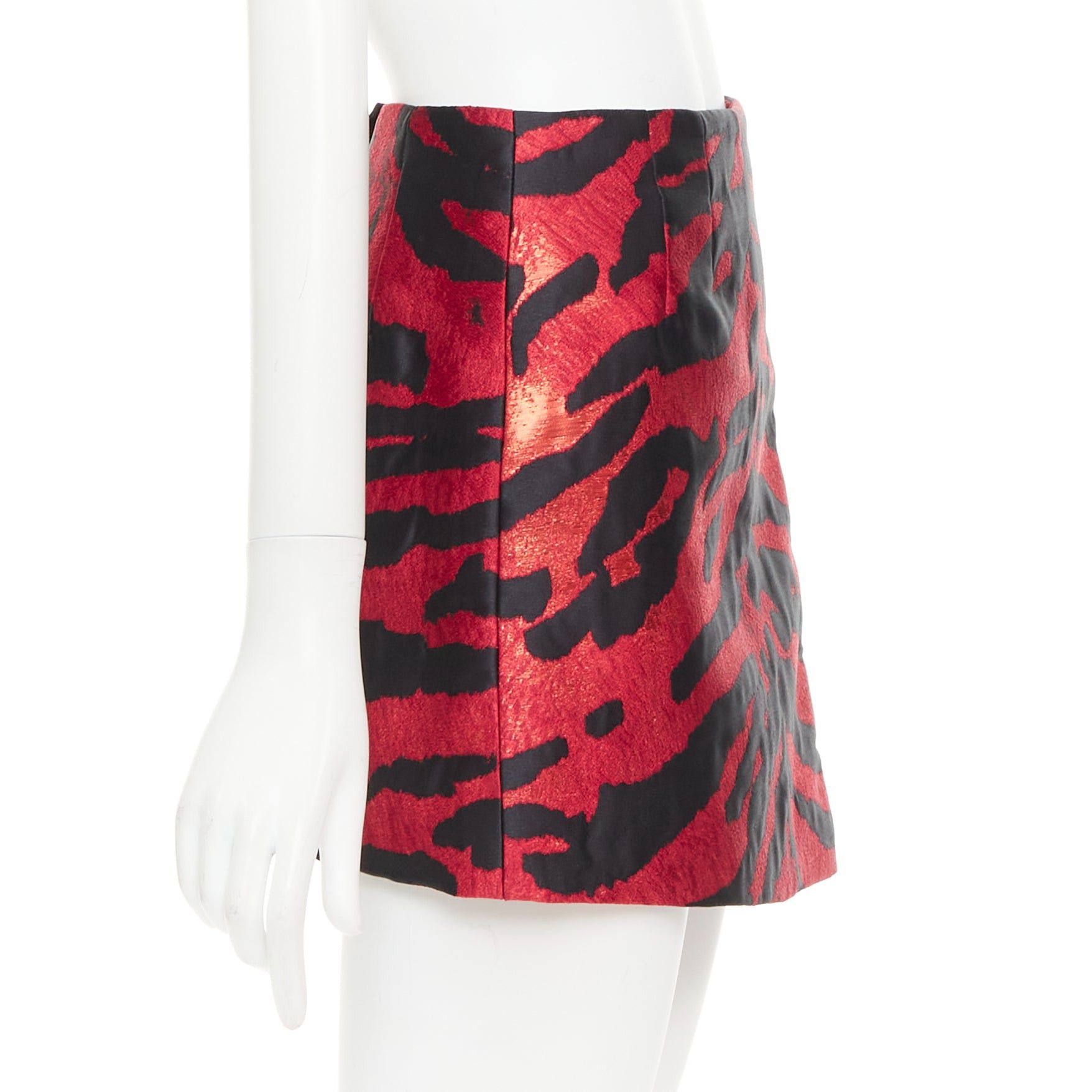 Dolce & Gabbana DOLCE GABBANA red black tiger stripe metallic jacquard high waist mini skirt IT36 XS Size 25" / US 0 / IT 36 - 4 Thumbnail