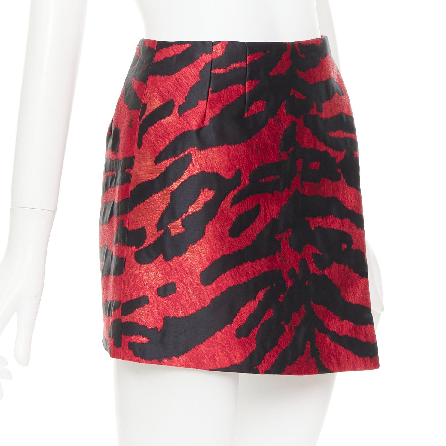 Dolce & Gabbana DOLCE GABBANA red black tiger stripe metallic jacquard high waist mini skirt IT36 XS Size 25" / US 0 / IT 36 - 3 Thumbnail
