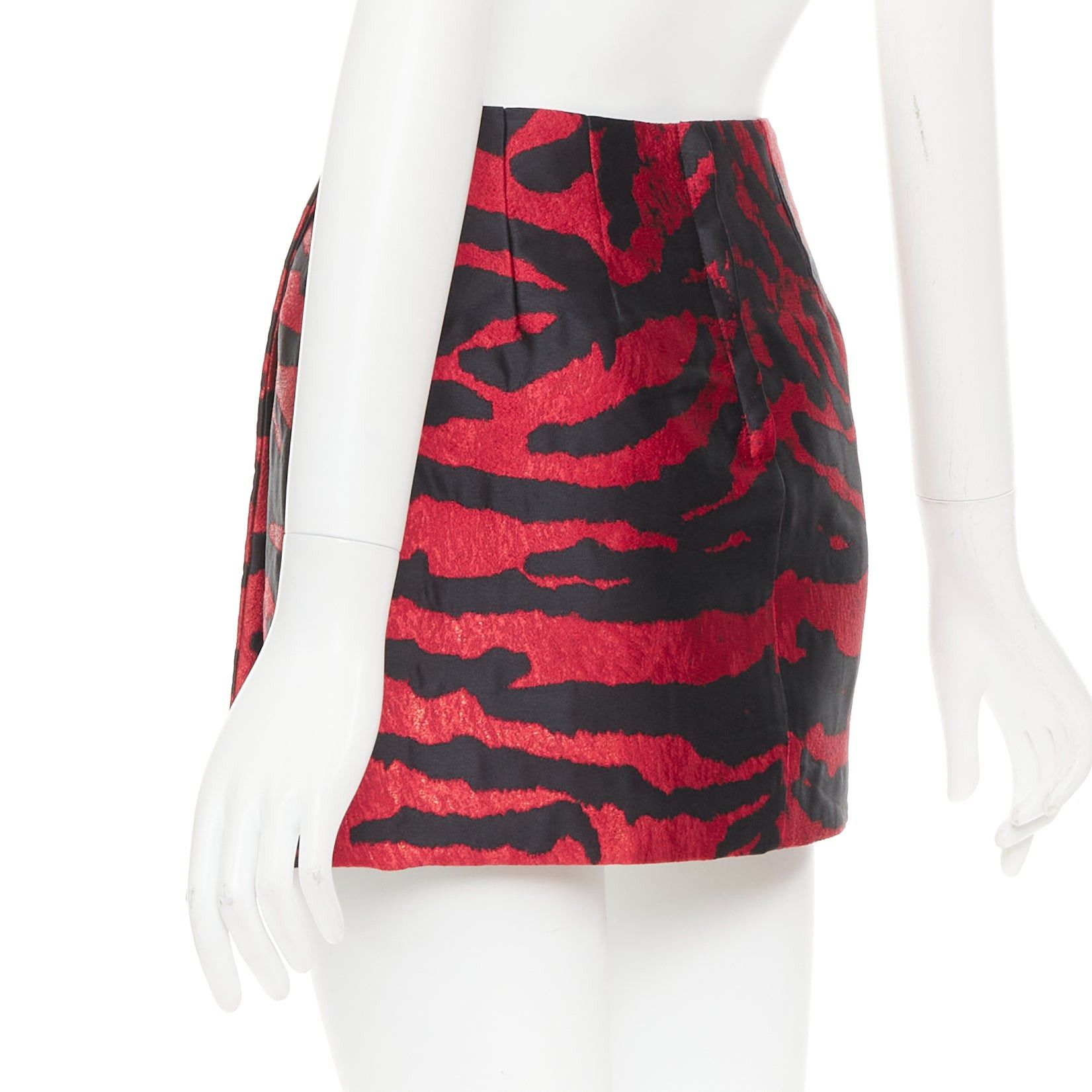Dolce & Gabbana DOLCE GABBANA red black tiger stripe metallic jacquard high waist mini skirt IT36 XS Size 25" / US 0 / IT 36 - 6 Thumbnail