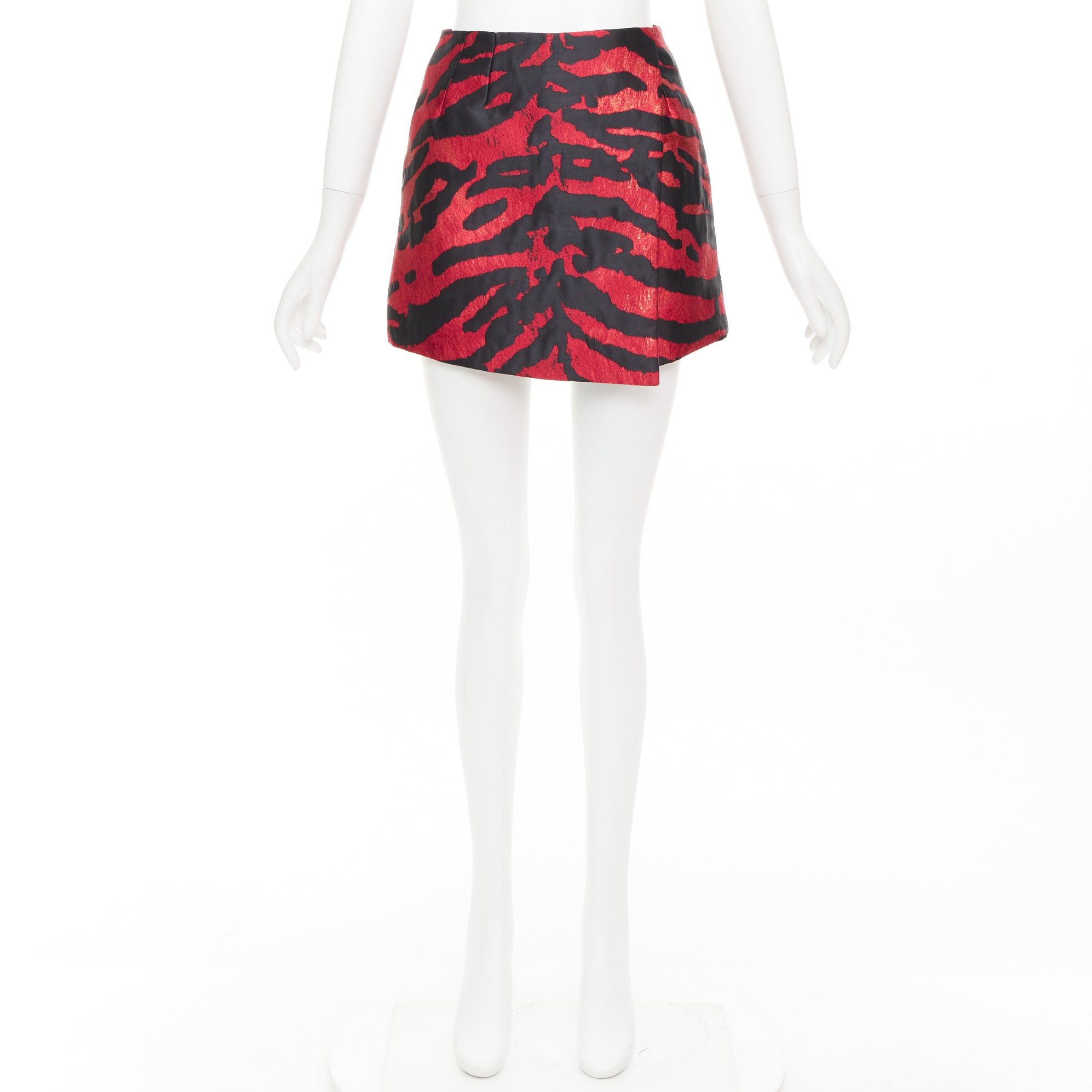 Dolce & Gabbana DOLCE GABBANA red black tiger stripe metallic jacquard high waist mini skirt IT36 XS Size 25" / US 0 / IT 36 - 9 Thumbnail