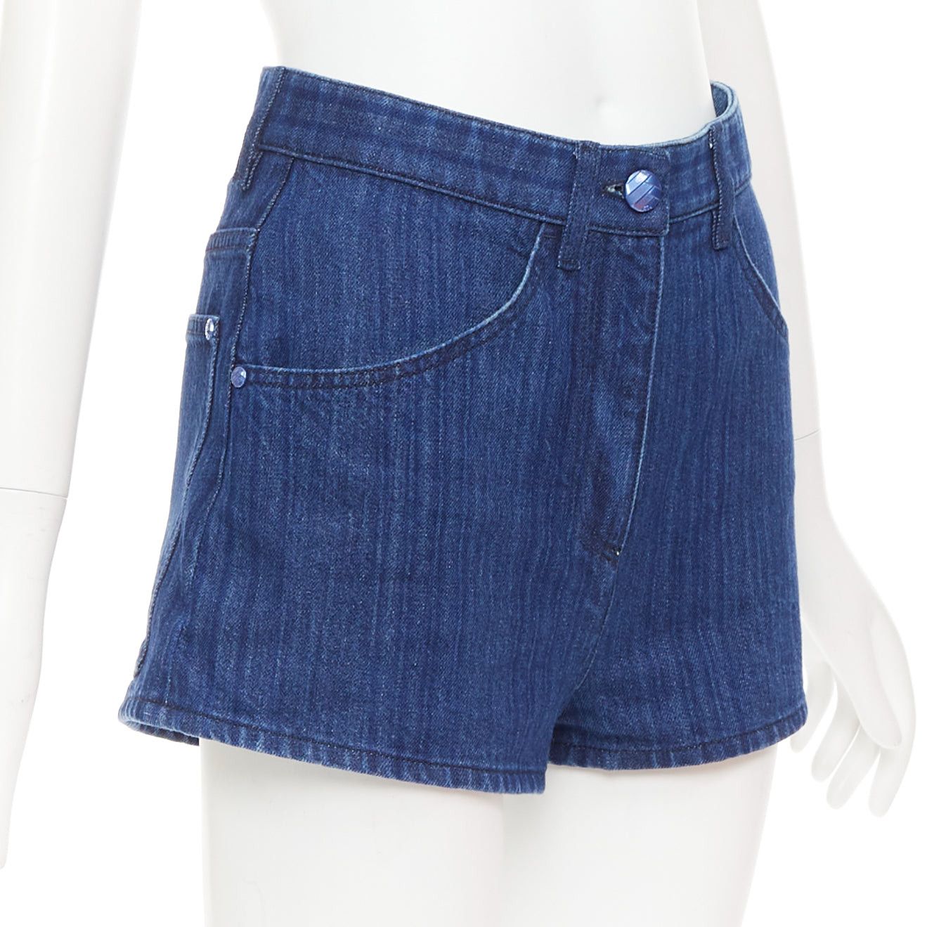 Chanel CHANEL blue CC logo woven trompe loeil denim high-rise shorts FR34 XS Size 26" / US 2 / IT 38 - 3 Thumbnail