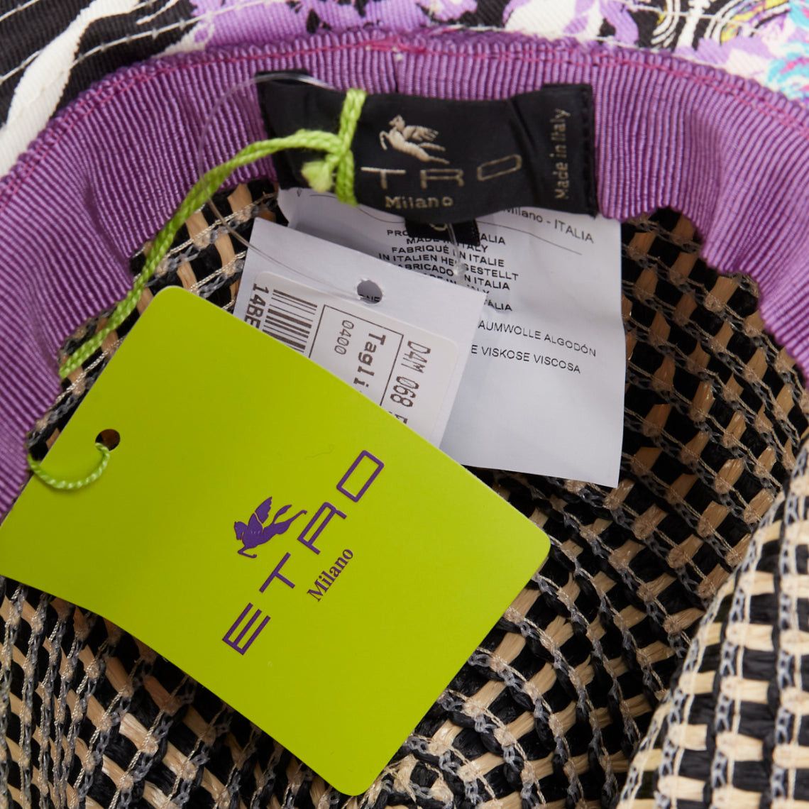 Etro ETRO purple cotton blend paisley print beige raffia jute floppy hat S Size ONE SIZE - 8 Thumbnail