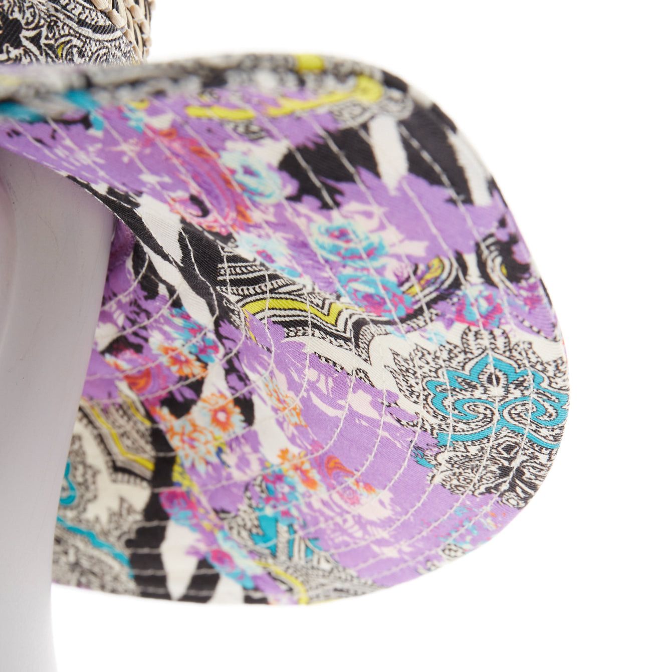Etro ETRO purple cotton blend paisley print beige raffia jute floppy hat S Size ONE SIZE - 2 Thumbnail