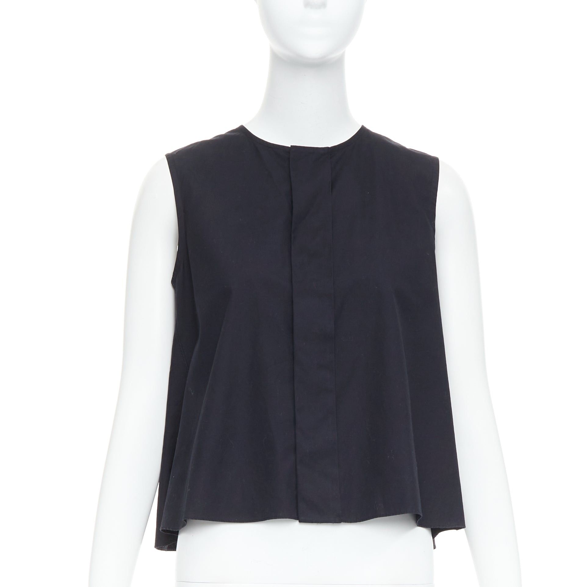 Noir Kei Ninomiya NOIR KEI NINOMIYA 2016 black cotton concealed button front tank flared top S Size S / US 4 / IT 40 - 2 Thumbnail