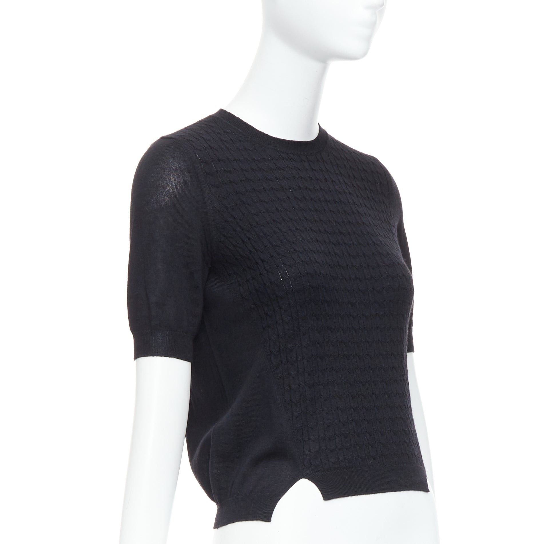 Miu Miu MIU MIU black cable knit side slits short sleeve sweater top IT38 XS Size S / US 4 / IT 40 - 3 Thumbnail