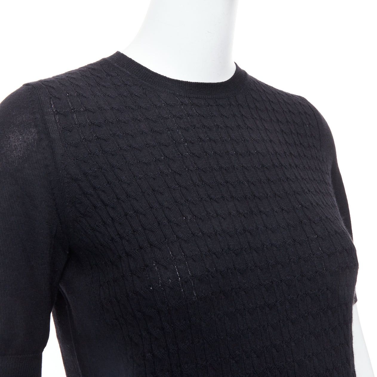Miu Miu MIU MIU black cable knit side slits short sleeve sweater top IT38 XS Size S / US 4 / IT 40 - 2 Thumbnail