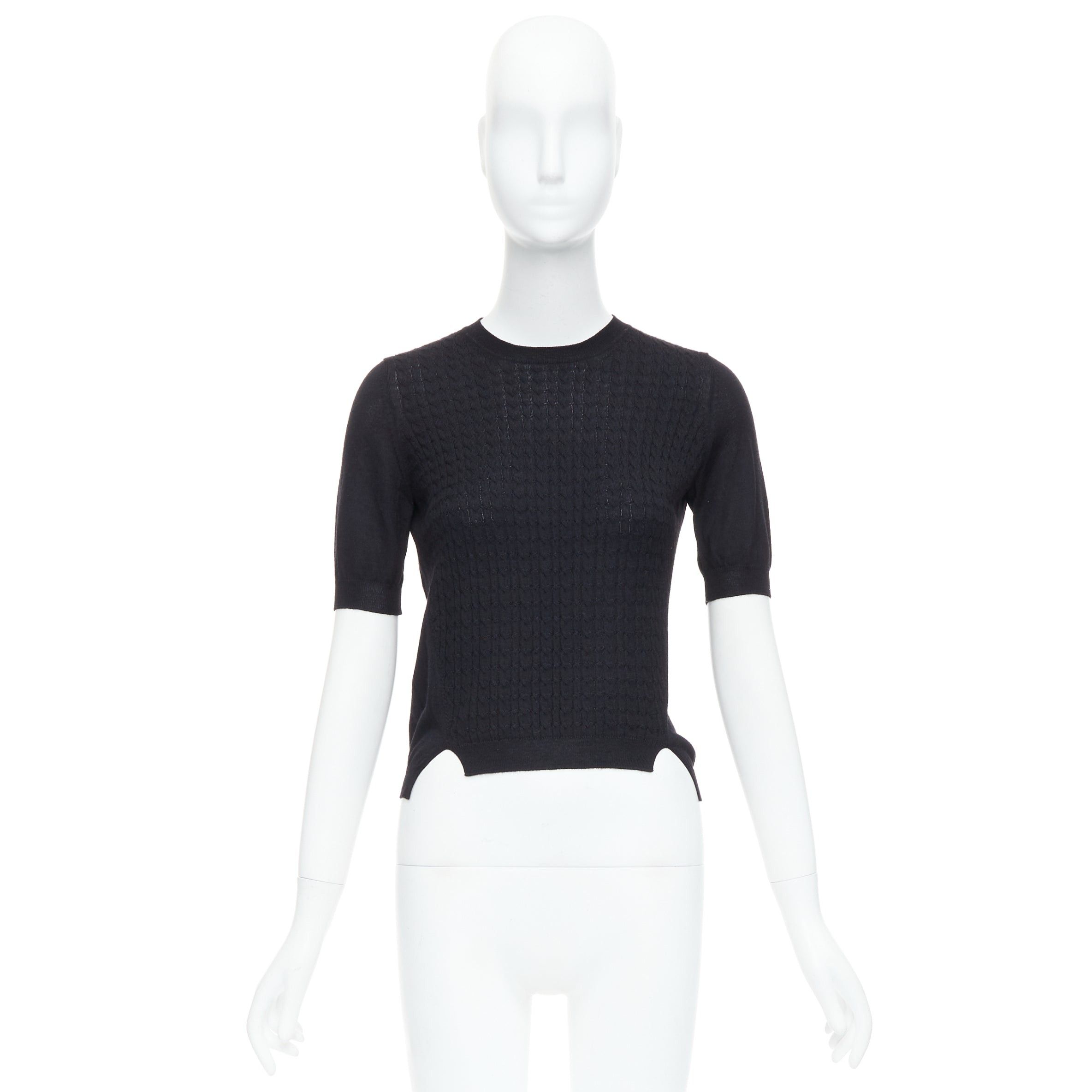 Miu Miu MIU MIU black cable knit side slits short sleeve sweater top IT38 XS Size S / US 4 / IT 40 - 9 Thumbnail