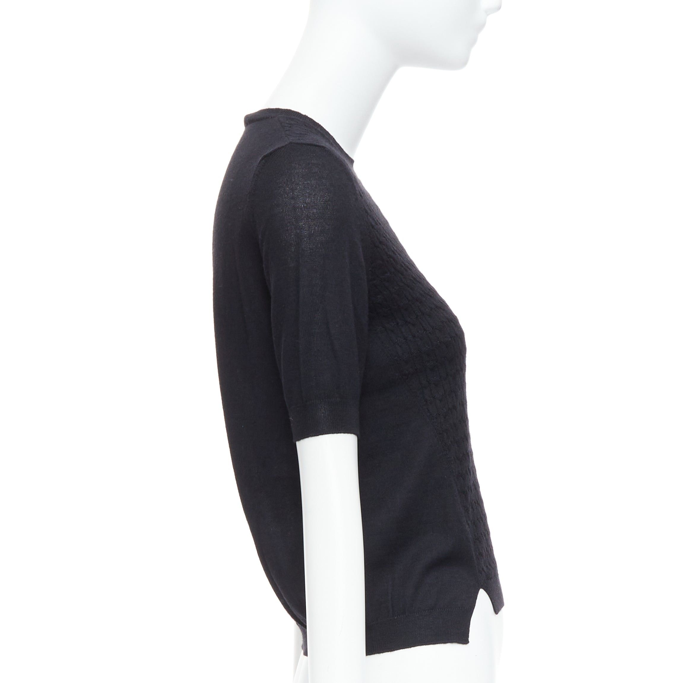 Miu Miu MIU MIU black cable knit side slits short sleeve sweater top IT38 XS Size S / US 4 / IT 40 - 4 Thumbnail