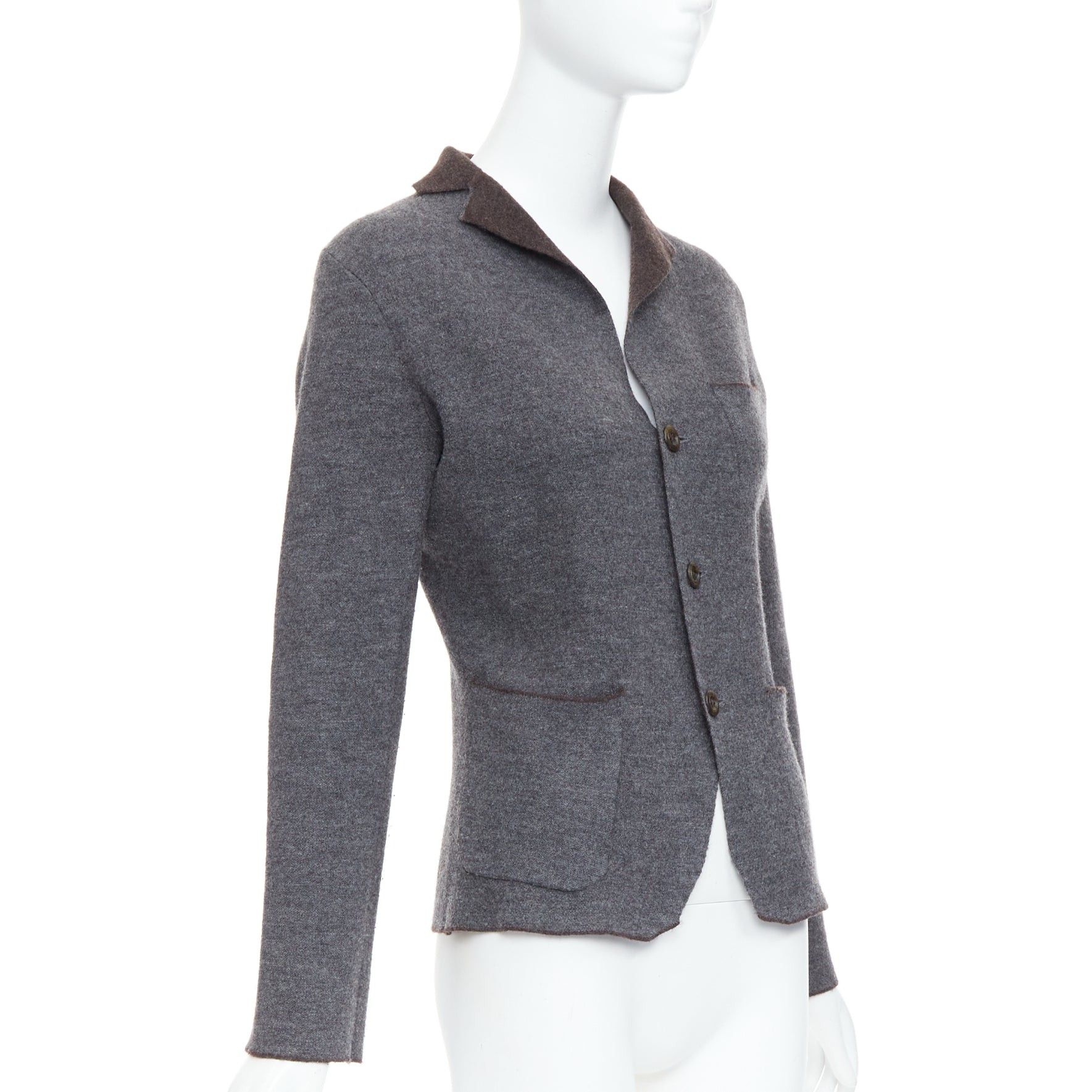 45rpm 45R grey brown double faced wool pocketed cropped blazer US2 S Size M / US 6-8 / IT 42-44 - 4 Thumbnail