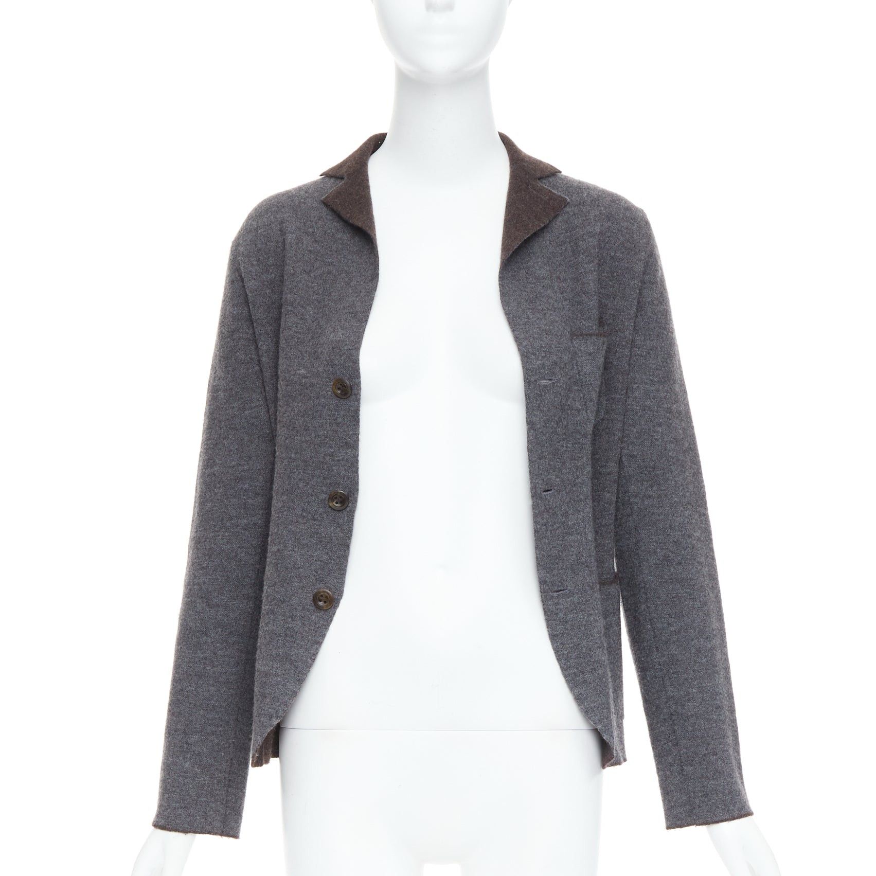 45rpm 45R grey brown double faced wool pocketed cropped blazer US2 S Size M / US 6-8 / IT 42-44 - 3 Thumbnail