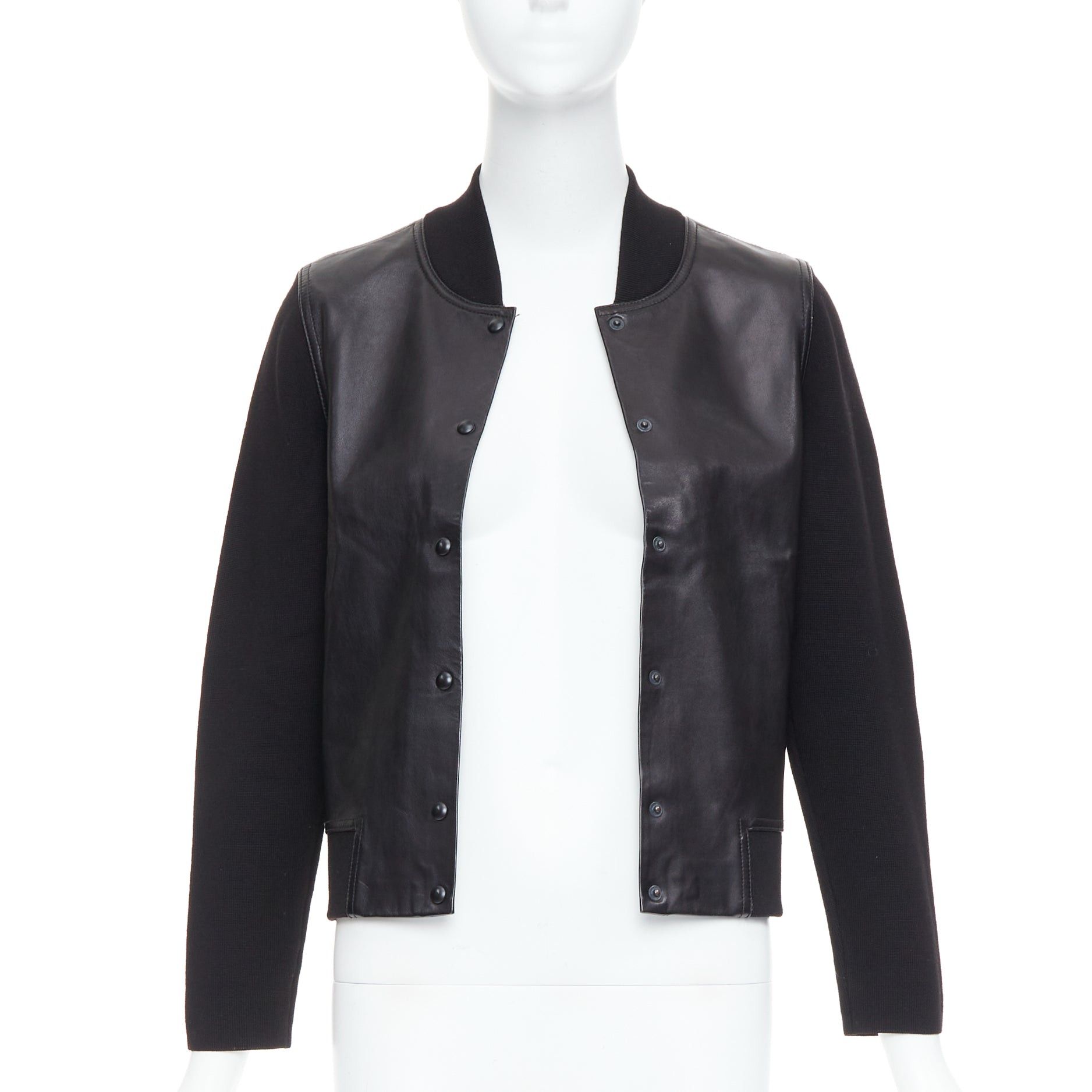 Alexander Wang ALEXANDER WANG black merino wool blend leather front bomber jacket M Size M / US 6-8 / IT 42-44 - 3 Thumbnail