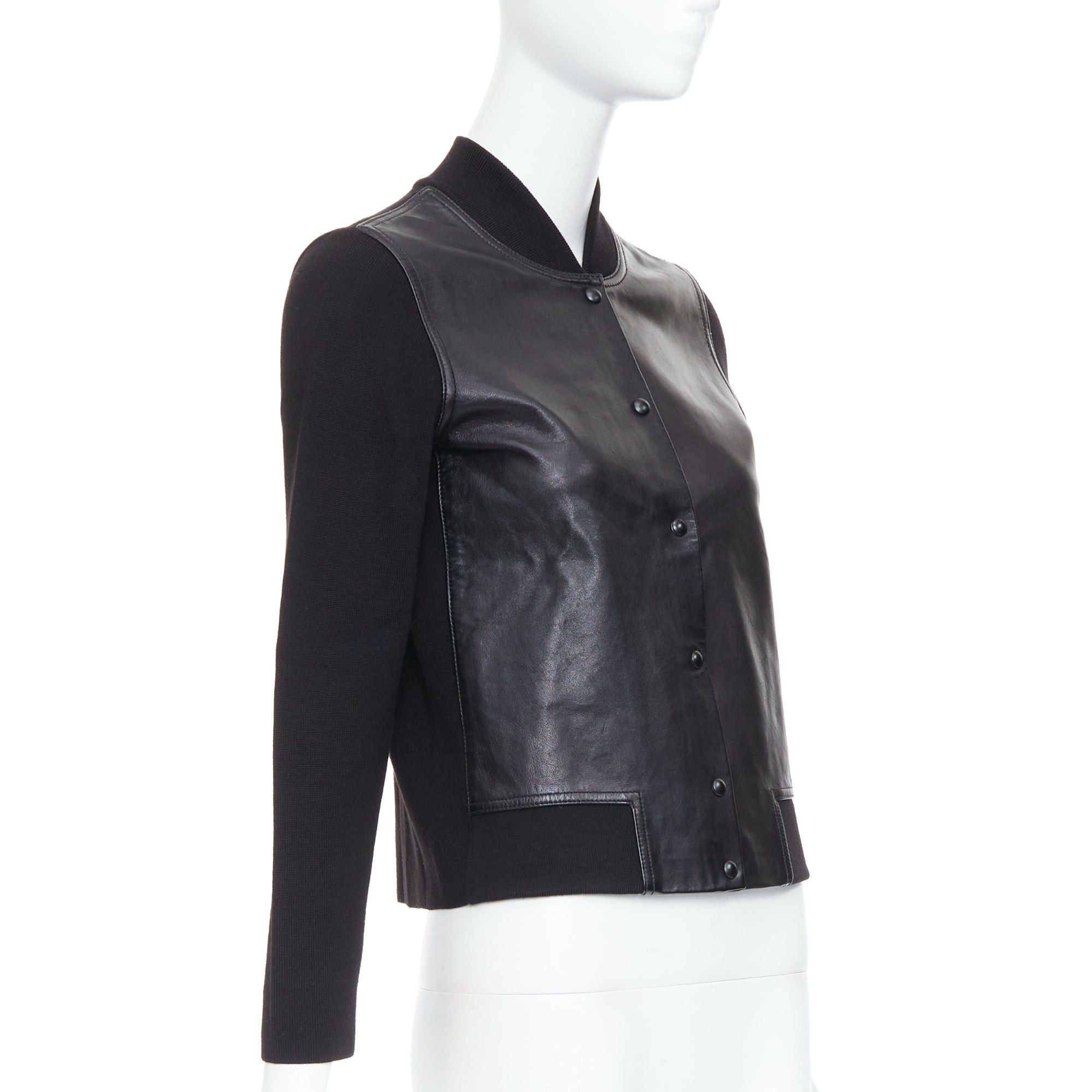 Alexander Wang ALEXANDER WANG black merino wool blend leather front bomber jacket M Size M / US 6-8 / IT 42-44 - 4 Thumbnail