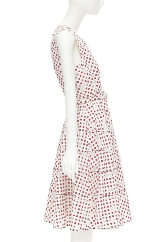 Oscar De La Renta OSCAR DE LA RENTA 2016 white polkadot floral burnt out devore belted dress US2 S Size XS / US 0-2 / IT 36-38 - 4 Thumbnail