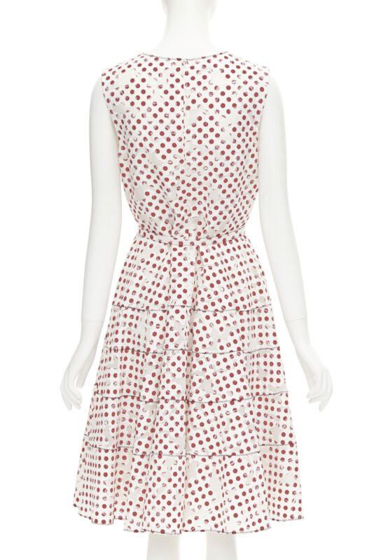 Oscar De La Renta OSCAR DE LA RENTA 2016 white polkadot floral burnt out devore belted dress US2 S Size XS / US 0-2 / IT 36-38 - 5 Thumbnail