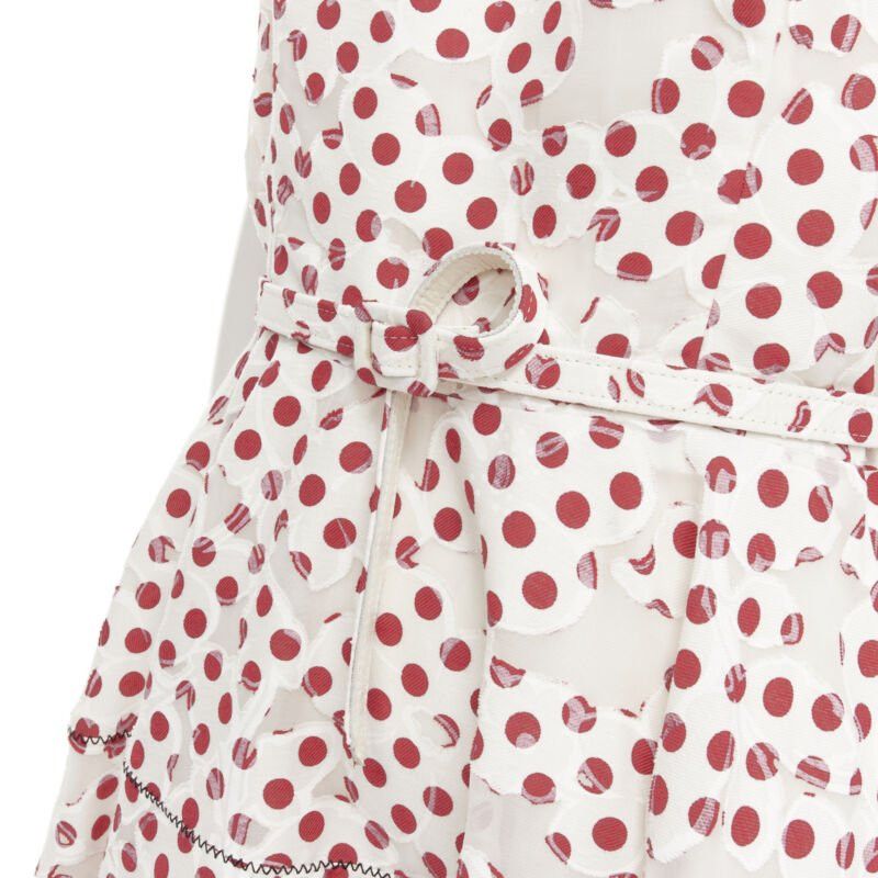 Oscar De La Renta OSCAR DE LA RENTA 2016 white polkadot floral burnt out devore belted dress US2 S Size XS / US 0-2 / IT 36-38 - 2 Thumbnail