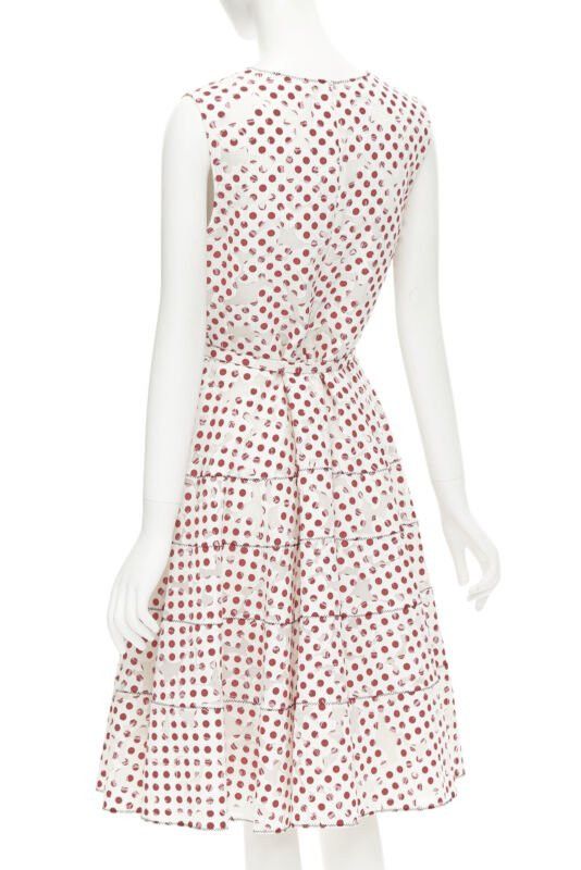 Oscar De La Renta OSCAR DE LA RENTA 2016 white polkadot floral burnt out devore belted dress US2 S Size XS / US 0-2 / IT 36-38 - 6 Thumbnail
