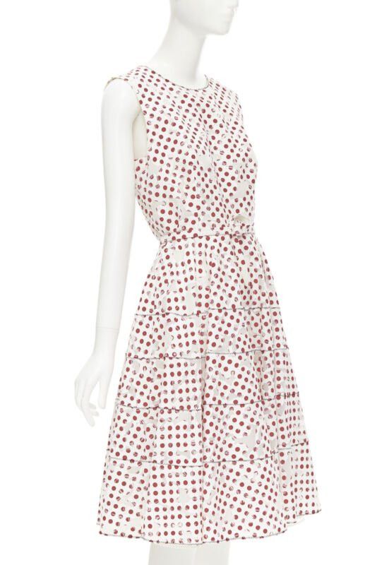 Oscar De La Renta OSCAR DE LA RENTA 2016 white polkadot floral burnt out devore belted dress US2 S Size XS / US 0-2 / IT 36-38 - 3 Thumbnail