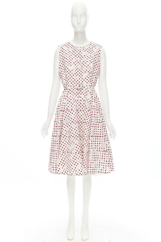 Oscar De La Renta OSCAR DE LA RENTA 2016 white polkadot floral burnt out devore belted dress US2 S Size XS / US 0-2 / IT 36-38 - 10 Thumbnail