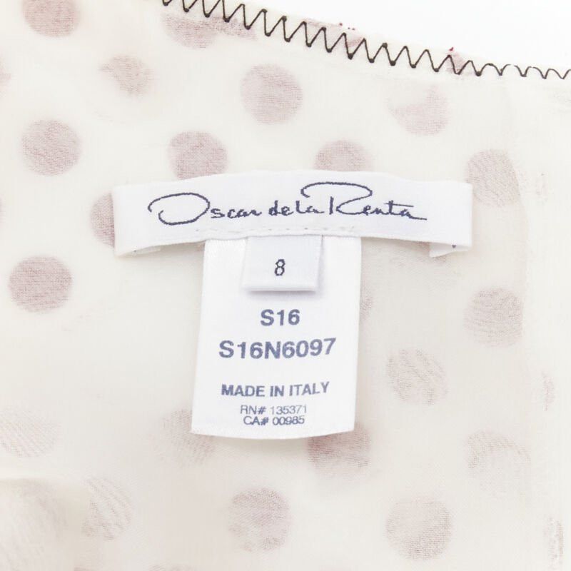 Oscar De La Renta OSCAR DE LA RENTA 2016 white polkadot floral burnt out devore belted dress US2 S Size XS / US 0-2 / IT 36-38 - 9 Thumbnail