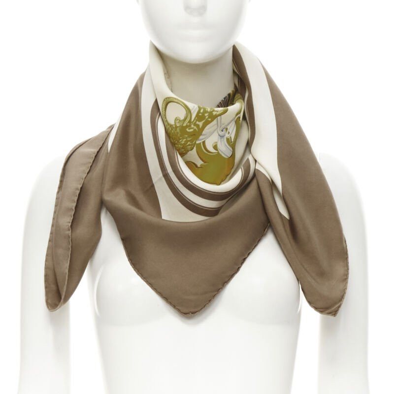 Hermes HERMES Hugo Grygkar Brides de Gala brown white print silk scarf 90cm Size ONE SIZE - 2 Thumbnail