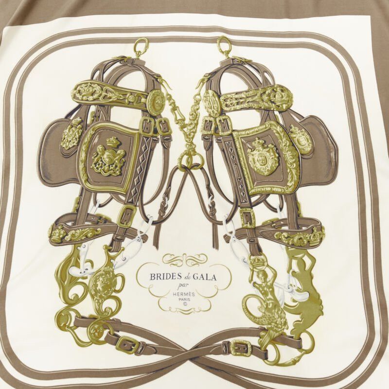 Hermes HERMES Hugo Grygkar Brides de Gala brown white print silk scarf 90cm Size ONE SIZE - 3 Thumbnail