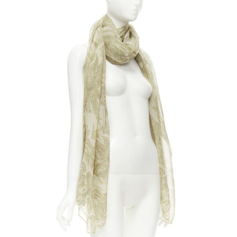 Giorgio Armani GIORGIO ARMANI 100% silk beige floral print sheer scarf Size ONE SIZE - 3 Thumbnail