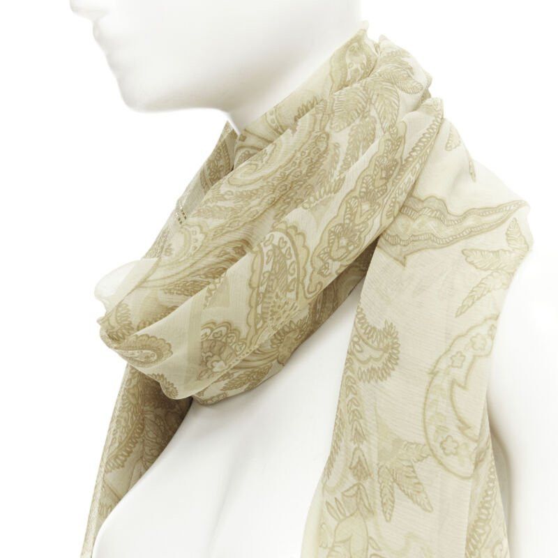 Giorgio Armani GIORGIO ARMANI 100% silk beige floral print sheer scarf Size ONE SIZE - 2 Thumbnail
