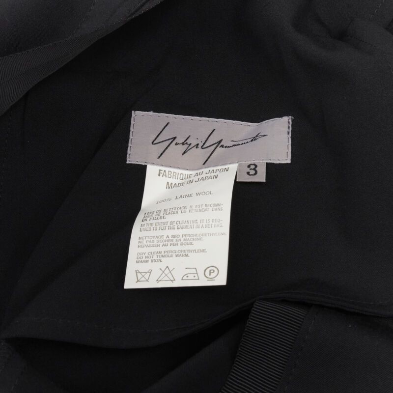 Yohji Yamamoto YOHJI YAMAMOTO black wool grosgrain trim waist high waisted wide leg pants JP3 L Size 28" / US 6 / IT 42 - 8 Thumbnail