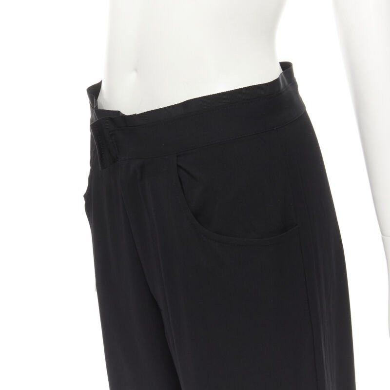 Yohji Yamamoto YOHJI YAMAMOTO black wool grosgrain trim waist high waisted wide leg pants JP3 L Size 28" / US 6 / IT 42 - 2 Thumbnail