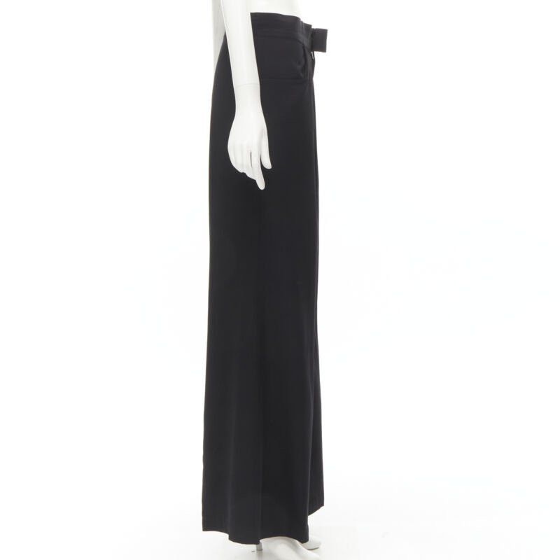 Yohji Yamamoto YOHJI YAMAMOTO black wool grosgrain trim waist high waisted wide leg pants JP3 L Size 28" / US 6 / IT 42 - 4 Thumbnail