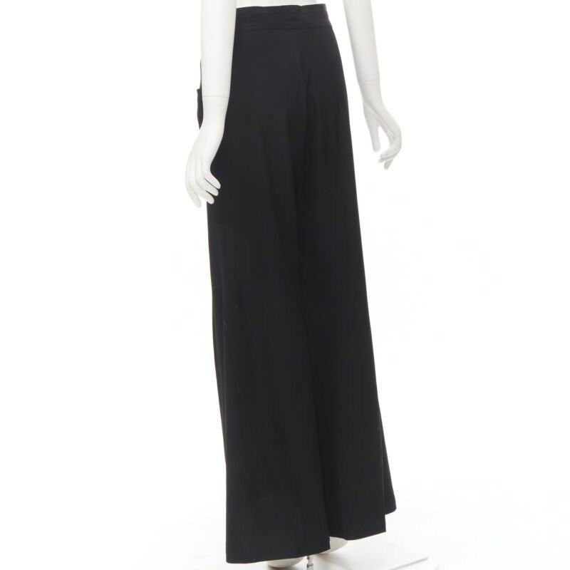 Yohji Yamamoto YOHJI YAMAMOTO black wool grosgrain trim waist high waisted wide leg pants JP3 L Size 28" / US 6 / IT 42 - 6 Thumbnail