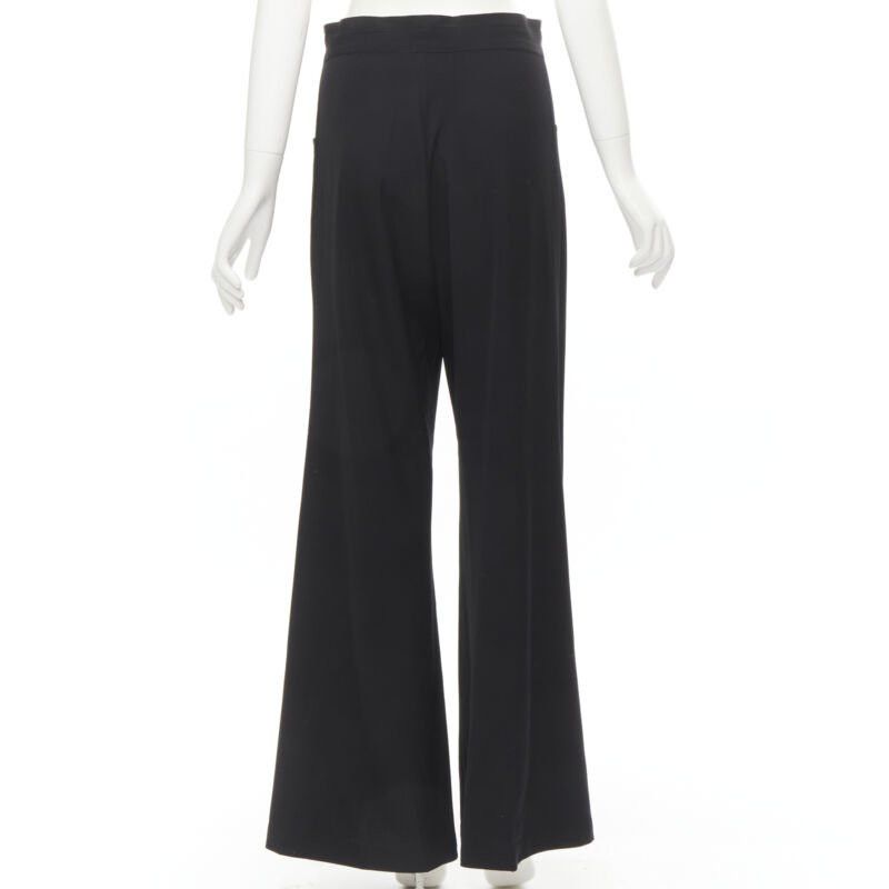 Yohji Yamamoto YOHJI YAMAMOTO black wool grosgrain trim waist high waisted wide leg pants JP3 L Size 28" / US 6 / IT 42 - 5 Thumbnail