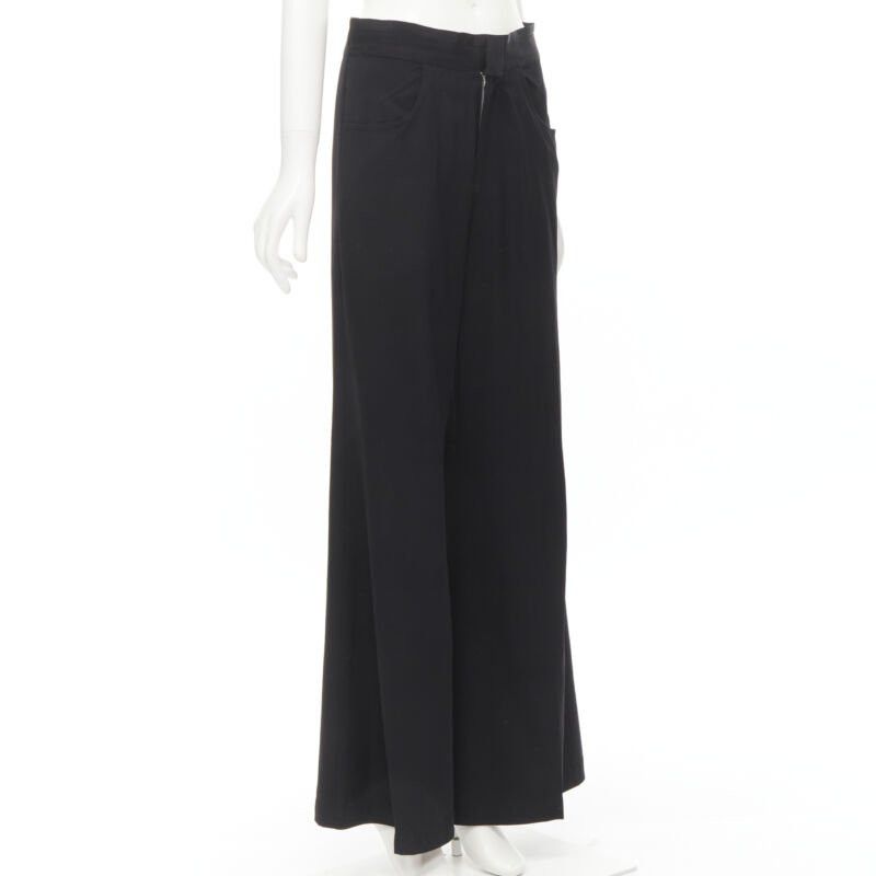 Yohji Yamamoto YOHJI YAMAMOTO black wool grosgrain trim waist high waisted wide leg pants JP3 L Size 28" / US 6 / IT 42 - 3 Thumbnail