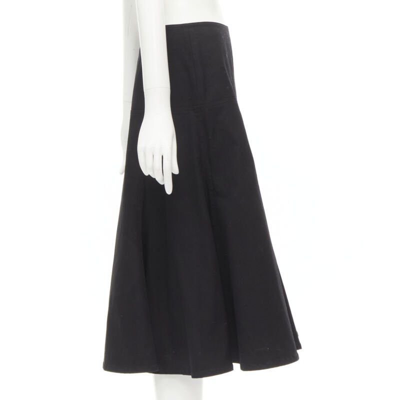 Yohji Yamamoto YOHJI YAMAMOTO black heavy cotton flared midi skirt JP2 M Size 26" / US 2 / IT 38 - 4 Thumbnail