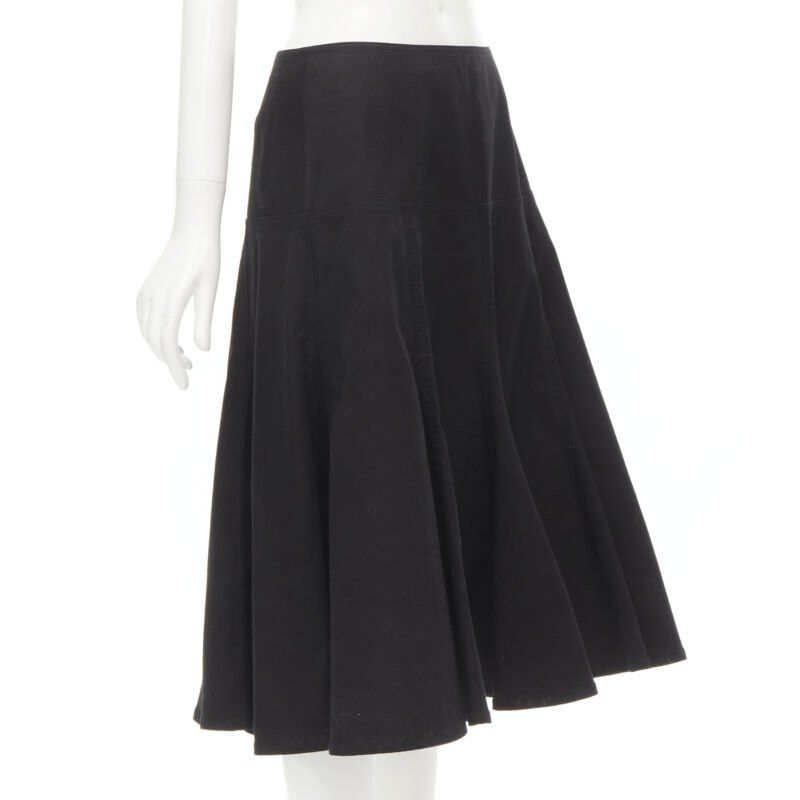 Yohji Yamamoto YOHJI YAMAMOTO black heavy cotton flared midi skirt JP2 M Size 26" / US 2 / IT 38 - 3 Thumbnail
